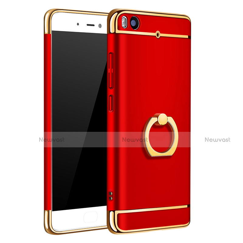 Luxury Metal Frame and Plastic Back Case with Finger Ring Stand for Xiaomi Mi 5S Red