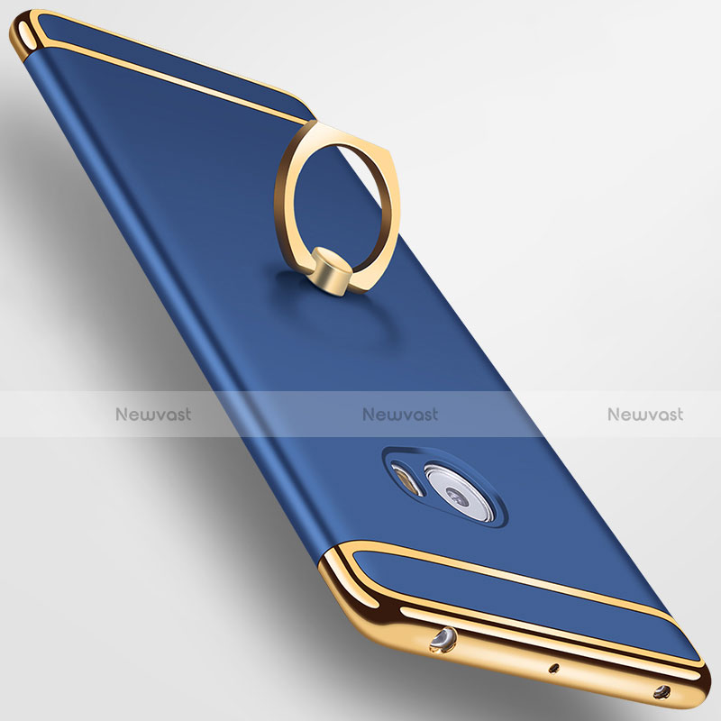 Luxury Metal Frame and Plastic Back Case with Finger Ring Stand for Xiaomi Mi Note 2 Blue