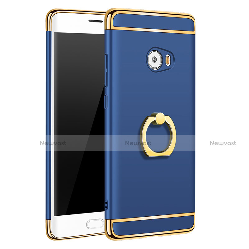 Luxury Metal Frame and Plastic Back Case with Finger Ring Stand for Xiaomi Mi Note 2 Blue