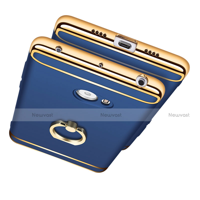 Luxury Metal Frame and Plastic Back Case with Finger Ring Stand for Xiaomi Mi Note 2 Blue