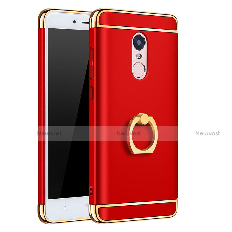 Luxury Metal Frame and Plastic Back Case with Finger Ring Stand for Xiaomi Redmi Note 4 Standard Edition Red