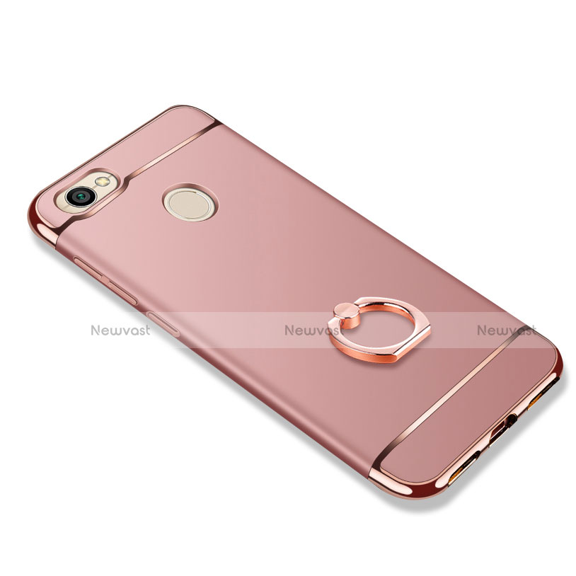 Luxury Metal Frame and Plastic Back Case with Finger Ring Stand for Xiaomi Redmi Note 5A Prime Rose Gold