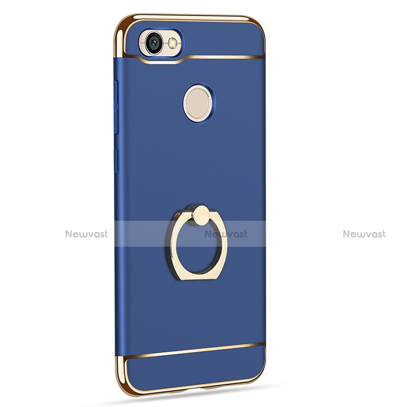 Luxury Metal Frame and Plastic Back Case with Finger Ring Stand for Xiaomi Redmi Note 5A Pro Blue