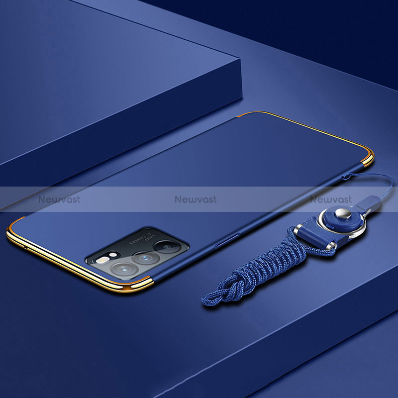 Luxury Metal Frame and Plastic Back Cover Case for Oppo Reno6 5G Blue