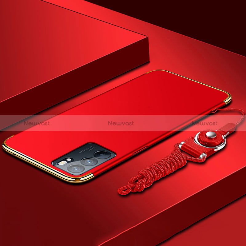 Luxury Metal Frame and Plastic Back Cover Case for Oppo Reno6 5G Red