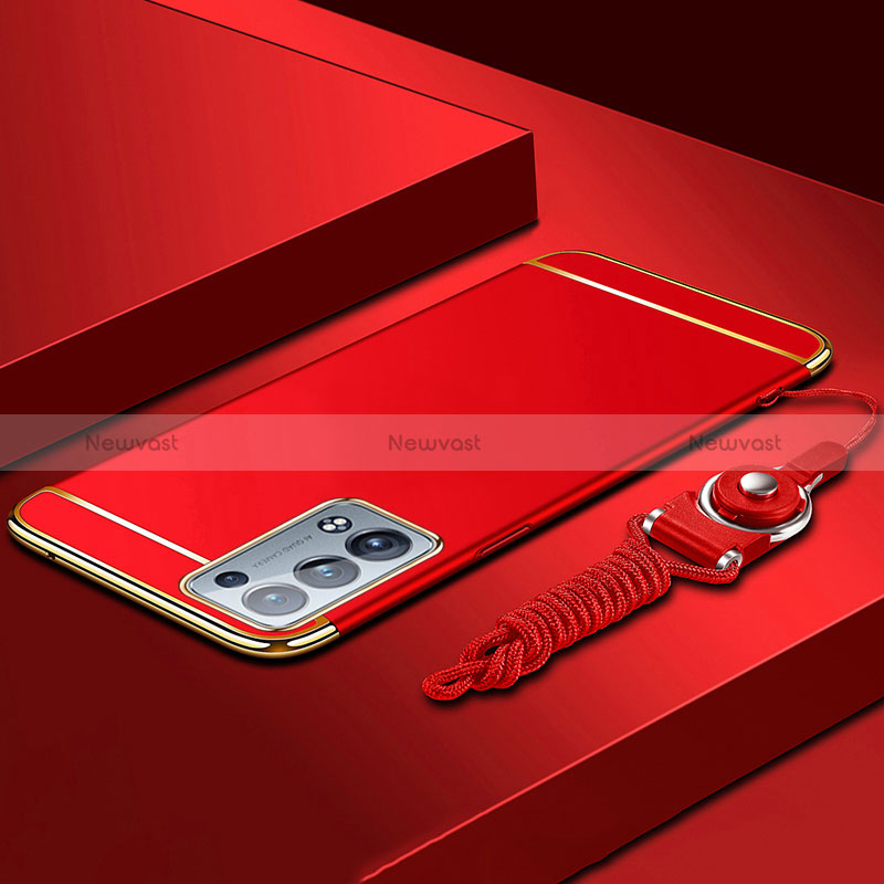 Luxury Metal Frame and Plastic Back Cover Case for Oppo Reno6 Pro 5G Red