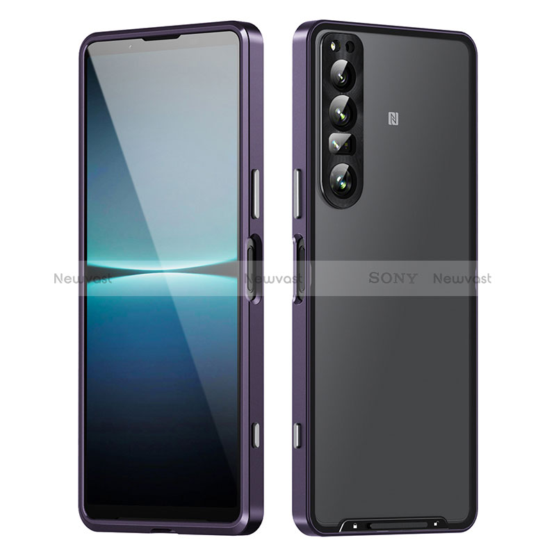 Luxury Metal Frame and Plastic Back Cover Case for Sony Xperia 1 IV Purple