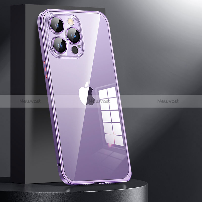 Luxury Metal Frame and Plastic Back Cover Case JL1 for Apple iPhone 13 Pro Max Purple