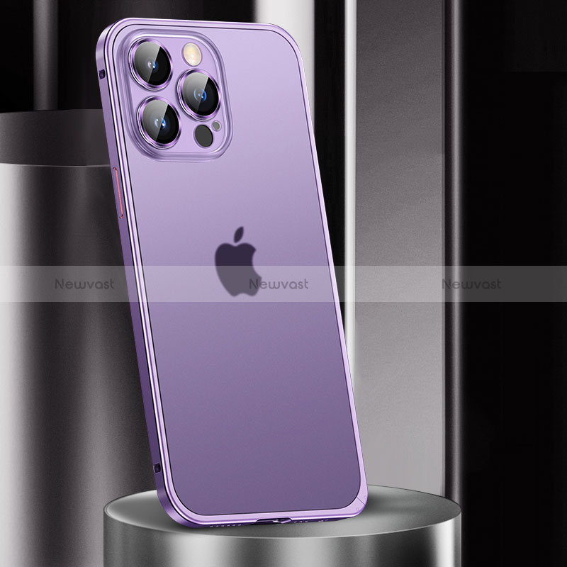 Luxury Metal Frame and Plastic Back Cover Case JL2 for Apple iPhone 14 Pro Max Purple