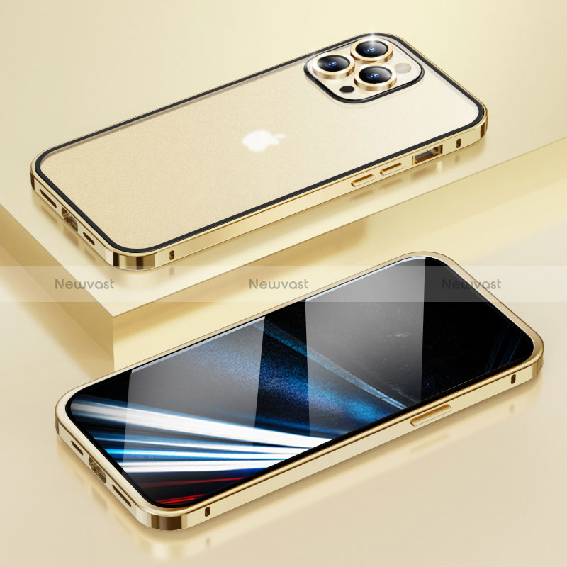 Luxury Metal Frame and Plastic Back Cover Case LF4 for Apple iPhone 13 Pro Gold