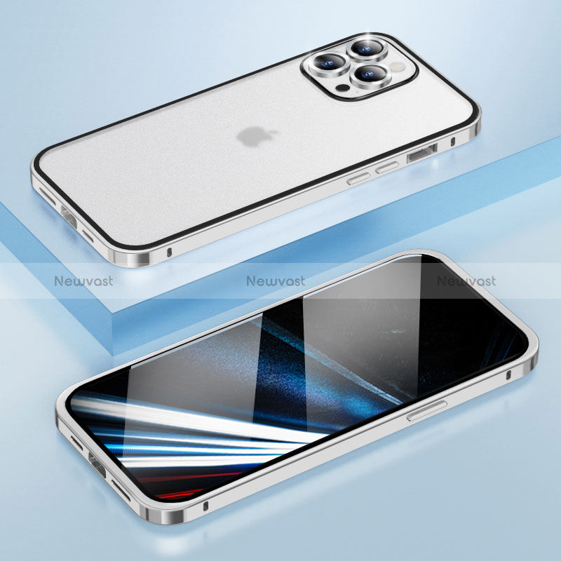 Luxury Metal Frame and Plastic Back Cover Case LF4 for Apple iPhone 13 Pro Max Silver