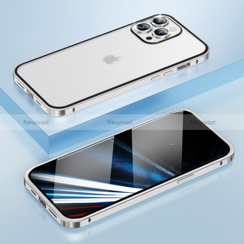 Luxury Metal Frame and Plastic Back Cover Case LF4 for Apple iPhone 14 Pro Max Silver