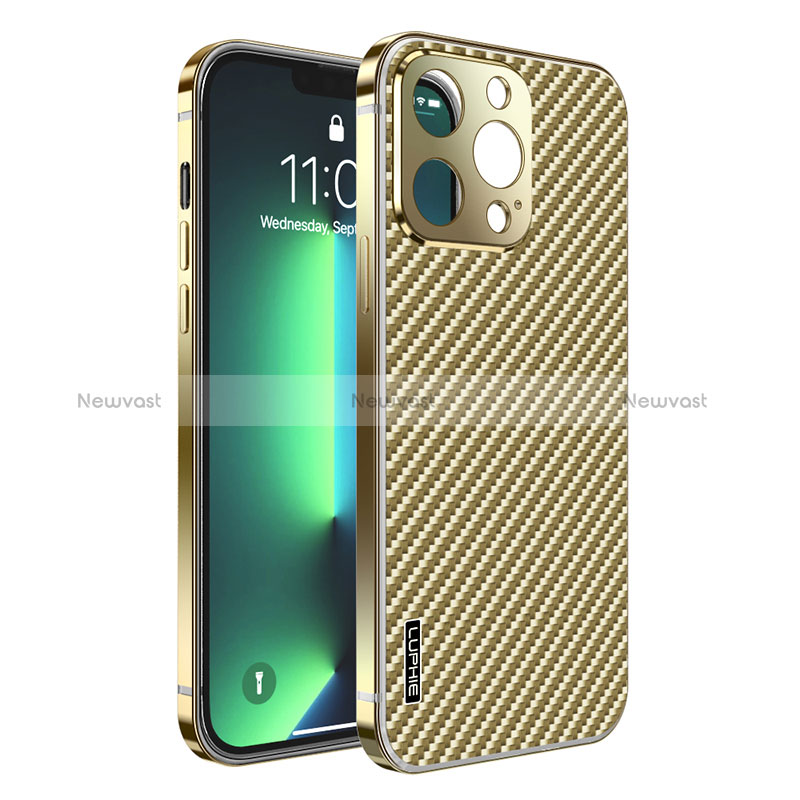 Luxury Metal Frame and Plastic Back Cover Case LF6 for Apple iPhone 13 Pro Max Gold