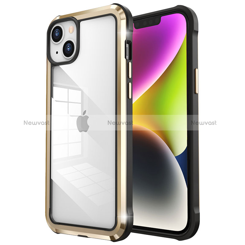 Luxury Metal Frame and Plastic Back Cover Case LF6 for Apple iPhone 14 Gold