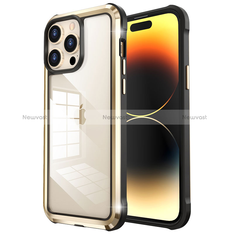 Luxury Metal Frame and Plastic Back Cover Case LF6 for Apple iPhone 14 Pro Max Gold