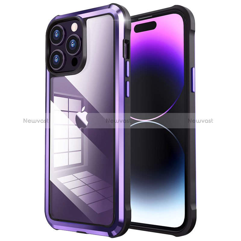 Luxury Metal Frame and Plastic Back Cover Case LF6 for Apple iPhone 14 Pro Max Purple