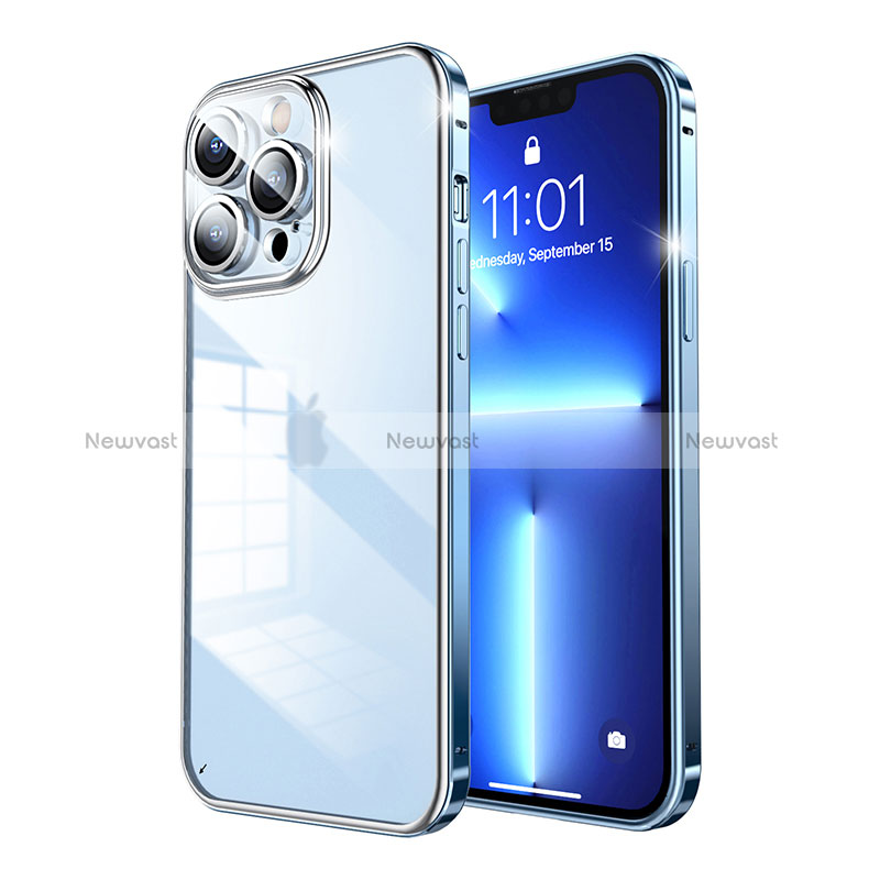 Luxury Metal Frame and Plastic Back Cover Case LF7 for Apple iPhone 13 Pro Blue