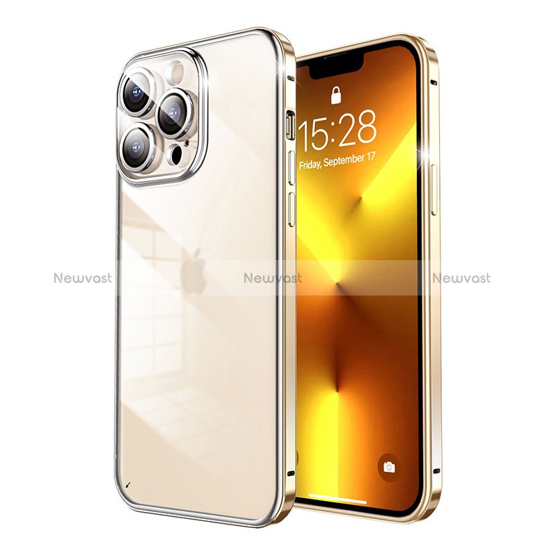 Luxury Metal Frame and Plastic Back Cover Case LF7 for Apple iPhone 13 Pro Gold