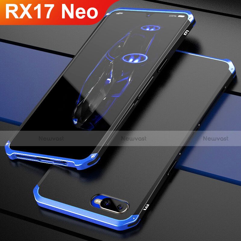 Luxury Metal Frame and Plastic Back Cover Case M01 for Oppo RX17 Neo Blue and Black