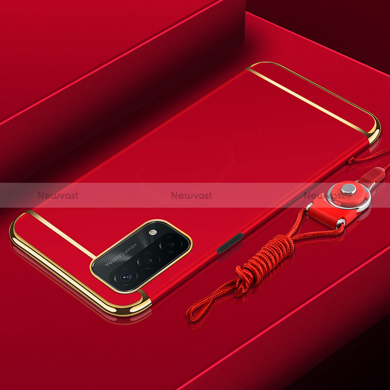 Luxury Metal Frame and Plastic Back Cover Case P01 for Oppo A54 5G Red