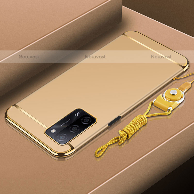 Luxury Metal Frame and Plastic Back Cover Case P01 for Oppo A55 5G Gold