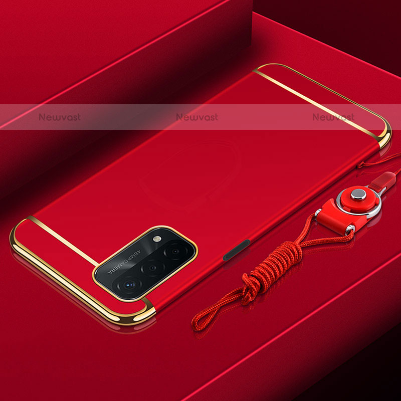 Luxury Metal Frame and Plastic Back Cover Case P01 for Oppo A93 5G Red
