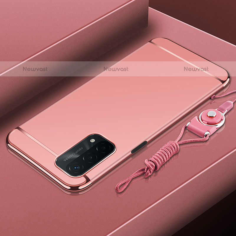 Luxury Metal Frame and Plastic Back Cover Case P01 for Oppo A93 5G Rose Gold