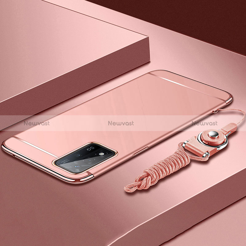 Luxury Metal Frame and Plastic Back Cover Case P01 for Oppo A93s 5G Rose Gold