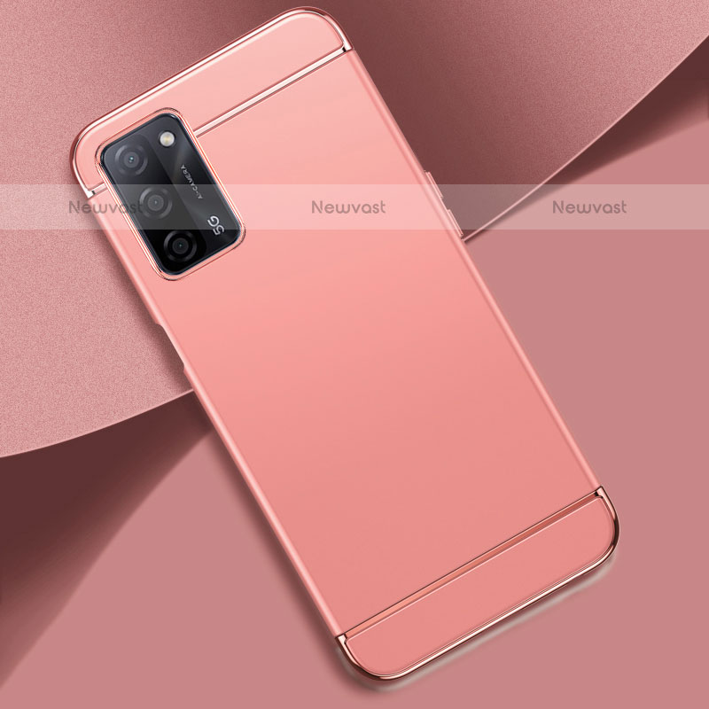 Luxury Metal Frame and Plastic Back Cover Case P02 for Oppo A55 5G Rose Gold