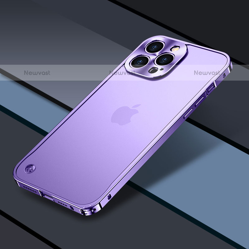 Luxury Metal Frame and Plastic Back Cover Case QC1 for Apple iPhone 15 Pro Max Purple