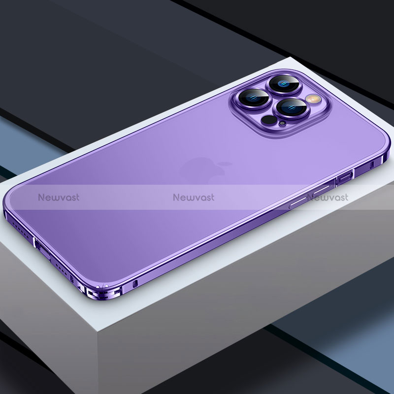 Luxury Metal Frame and Plastic Back Cover Case QC3 for Apple iPhone 13 Pro Purple