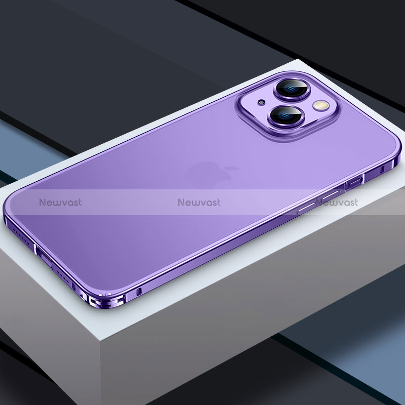 Luxury Metal Frame and Plastic Back Cover Case QC3 for Apple iPhone 15 Plus Purple