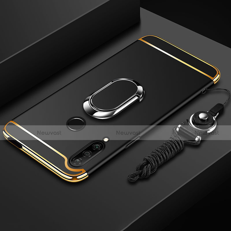 Luxury Metal Frame and Plastic Back Cover Case with Finger Ring Stand A01 for Huawei Enjoy 10 Plus Black