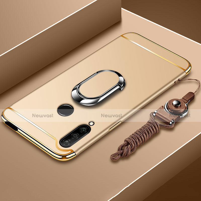 Luxury Metal Frame and Plastic Back Cover Case with Finger Ring Stand A01 for Huawei Enjoy 10 Plus Gold