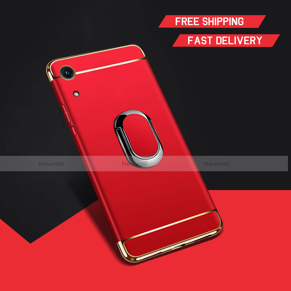 Luxury Metal Frame and Plastic Back Cover Case with Finger Ring Stand A01 for Huawei Honor 8A Red