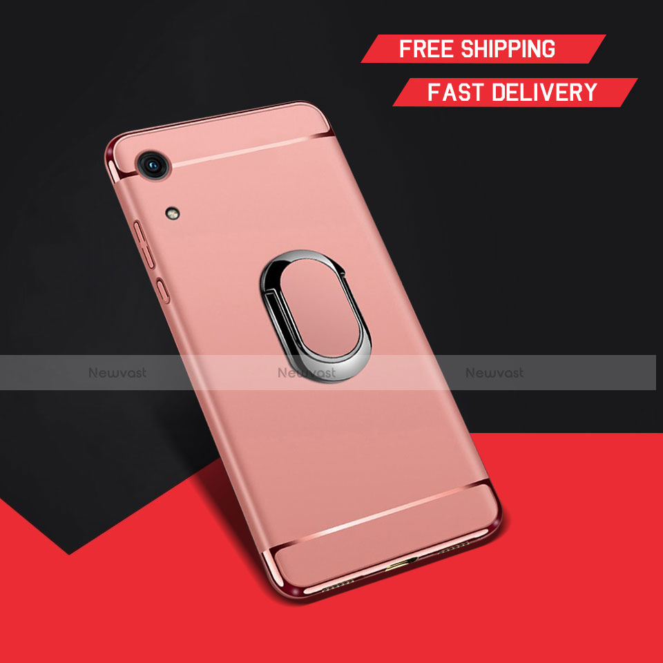 Luxury Metal Frame and Plastic Back Cover Case with Finger Ring Stand A01 for Huawei Honor 8A Rose Gold