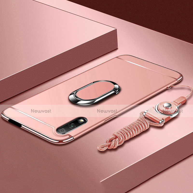 Luxury Metal Frame and Plastic Back Cover Case with Finger Ring Stand A01 for Huawei Honor 9X Rose Gold