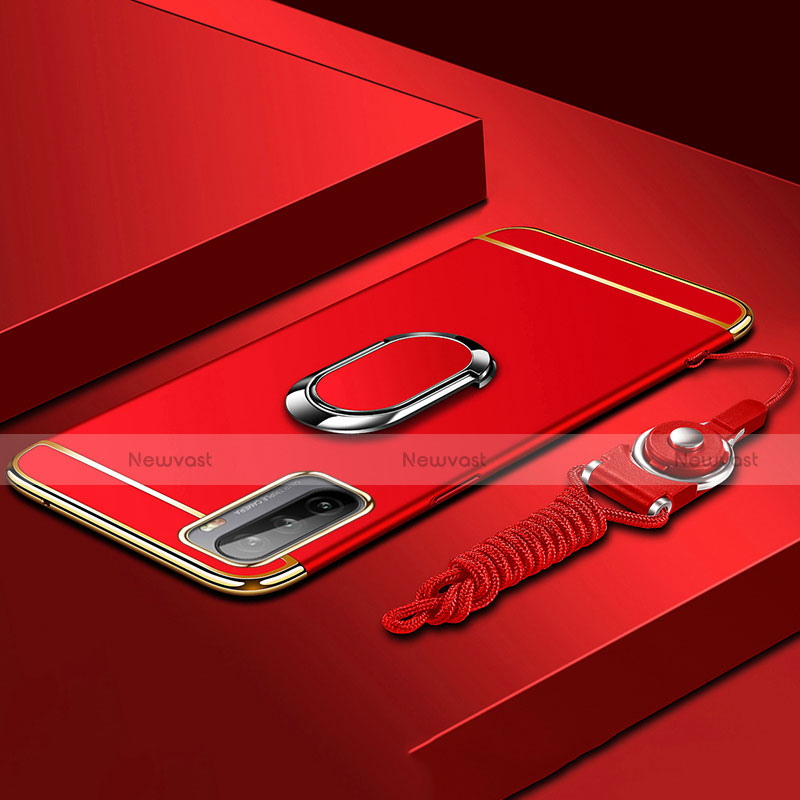 Luxury Metal Frame and Plastic Back Cover Case with Finger Ring Stand A01 for Huawei Mate 40 Lite 5G Red