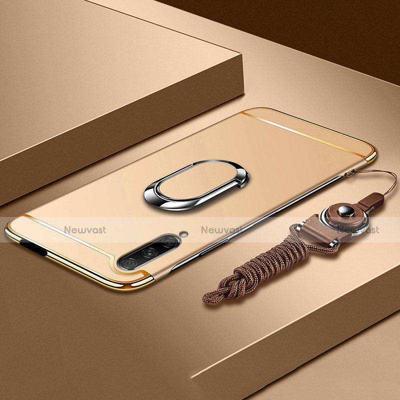 Luxury Metal Frame and Plastic Back Cover Case with Finger Ring Stand A01 for Huawei P Smart Pro (2019) Gold