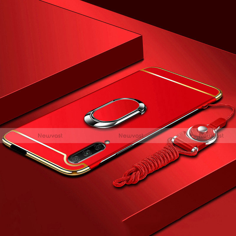 Luxury Metal Frame and Plastic Back Cover Case with Finger Ring Stand A01 for Huawei P Smart Pro (2019) Red