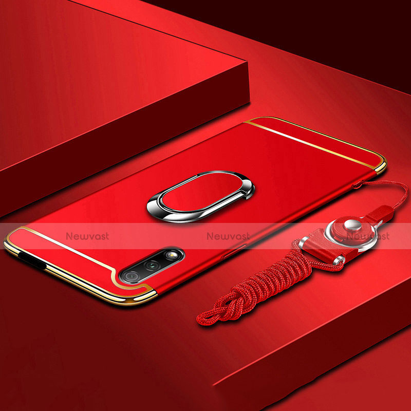 Luxury Metal Frame and Plastic Back Cover Case with Finger Ring Stand A01 for Huawei P Smart Z (2019) Red