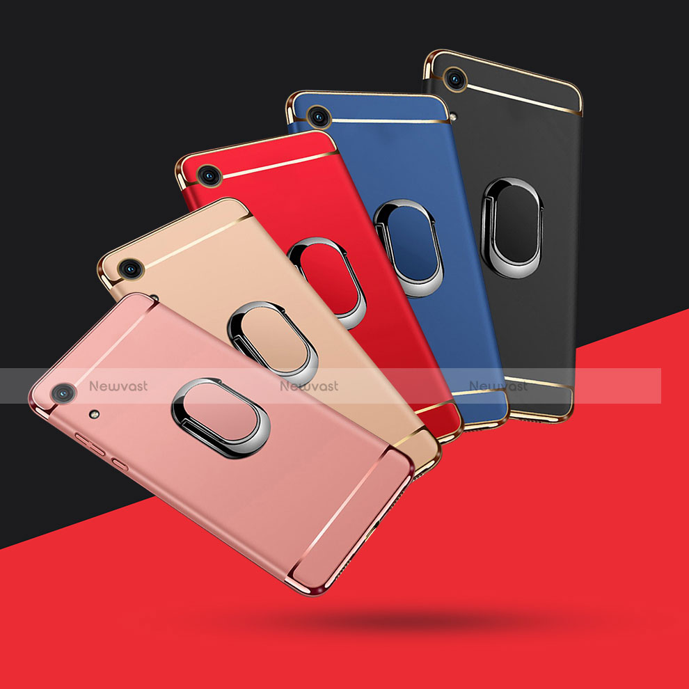 Luxury Metal Frame and Plastic Back Cover Case with Finger Ring Stand A01 for Huawei Y6 Prime (2019)