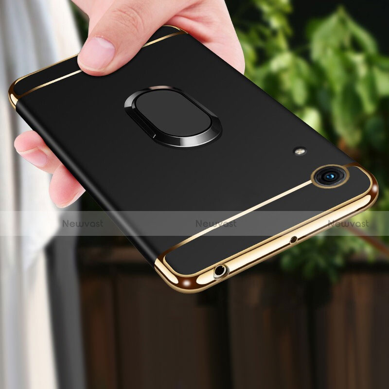Luxury Metal Frame and Plastic Back Cover Case with Finger Ring Stand A01 for Huawei Y6 Prime (2019)