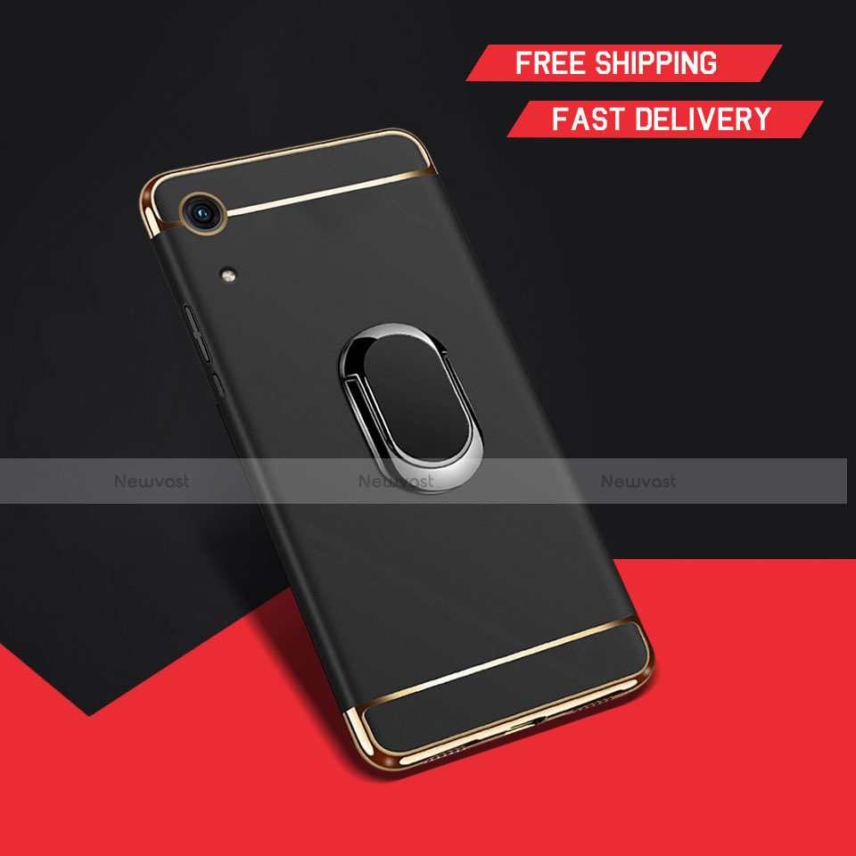 Luxury Metal Frame and Plastic Back Cover Case with Finger Ring Stand A01 for Huawei Y6 Pro (2019) Black