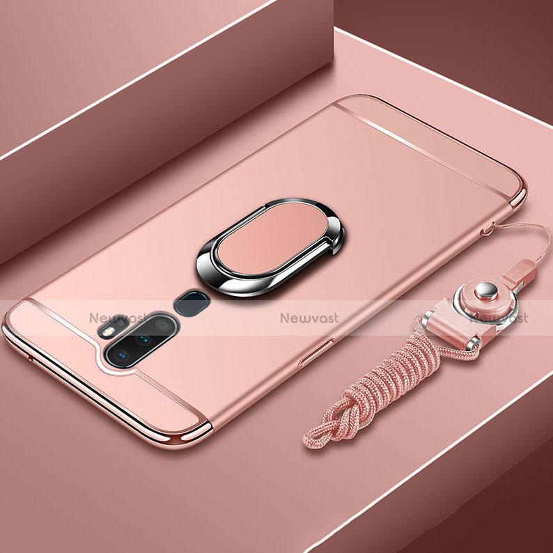 Luxury Metal Frame and Plastic Back Cover Case with Finger Ring Stand A01 for Oppo A11