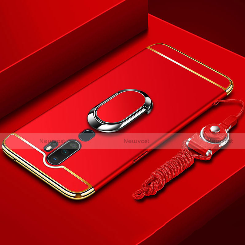 Luxury Metal Frame and Plastic Back Cover Case with Finger Ring Stand A01 for Oppo A11 Red