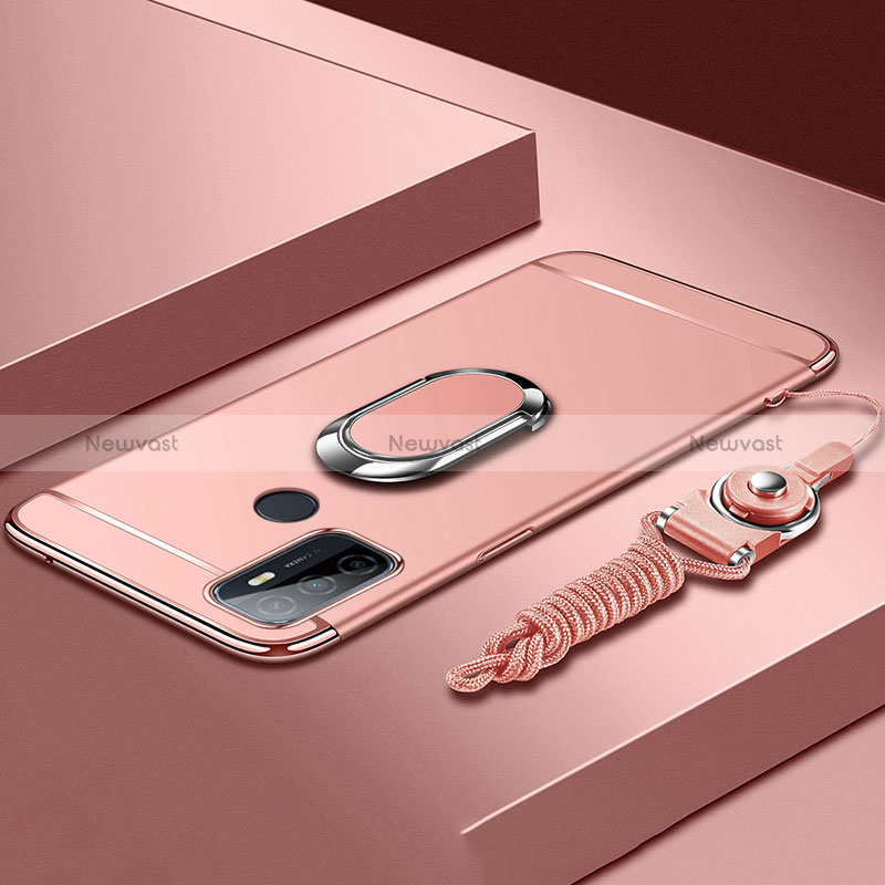 Luxury Metal Frame and Plastic Back Cover Case with Finger Ring Stand A01 for Oppo A11s Rose Gold