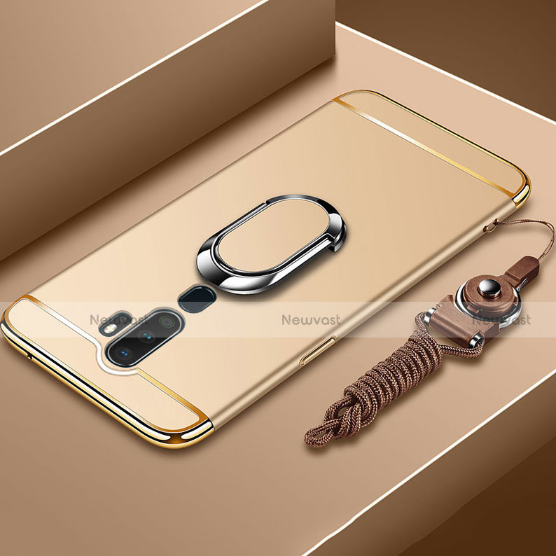 Luxury Metal Frame and Plastic Back Cover Case with Finger Ring Stand A01 for Oppo A11X Gold