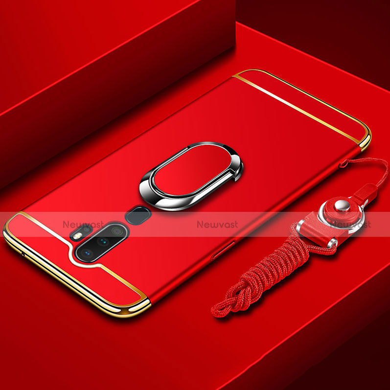 Luxury Metal Frame and Plastic Back Cover Case with Finger Ring Stand A01 for Oppo A11X Red