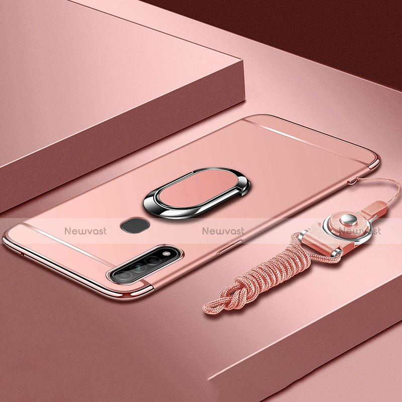 Luxury Metal Frame and Plastic Back Cover Case with Finger Ring Stand A01 for Oppo A8 Rose Gold